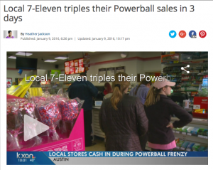 Co-editor-in-chief Haley Hegefeld purchases Powerball tickets, as featured on KXAN's local news.