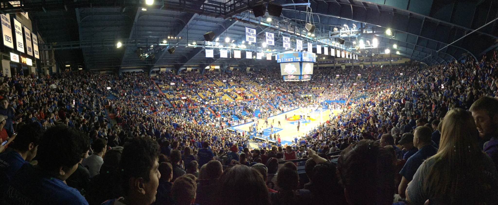 Shield 2014-2015 co-editor in chief Mary Stites, a KU freshman, attended this Jayhawks' home game at Phog Allen Fieldhouse. Photo by Mary Stites.