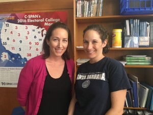Sisters Julie Petersen and Erin Summerville pose for a photo. Ms. Petersen has been teaching math at McCallum for 5 years and Ms. Summerville has been teaching government at McCallum for 9 years. Photo by Anna Addison.