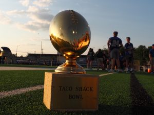 THE TROPHY RETURNS: The Taco Shack trophy before the game on August 31. McCallum won 48-28 against Anderson. photo by Gregory James